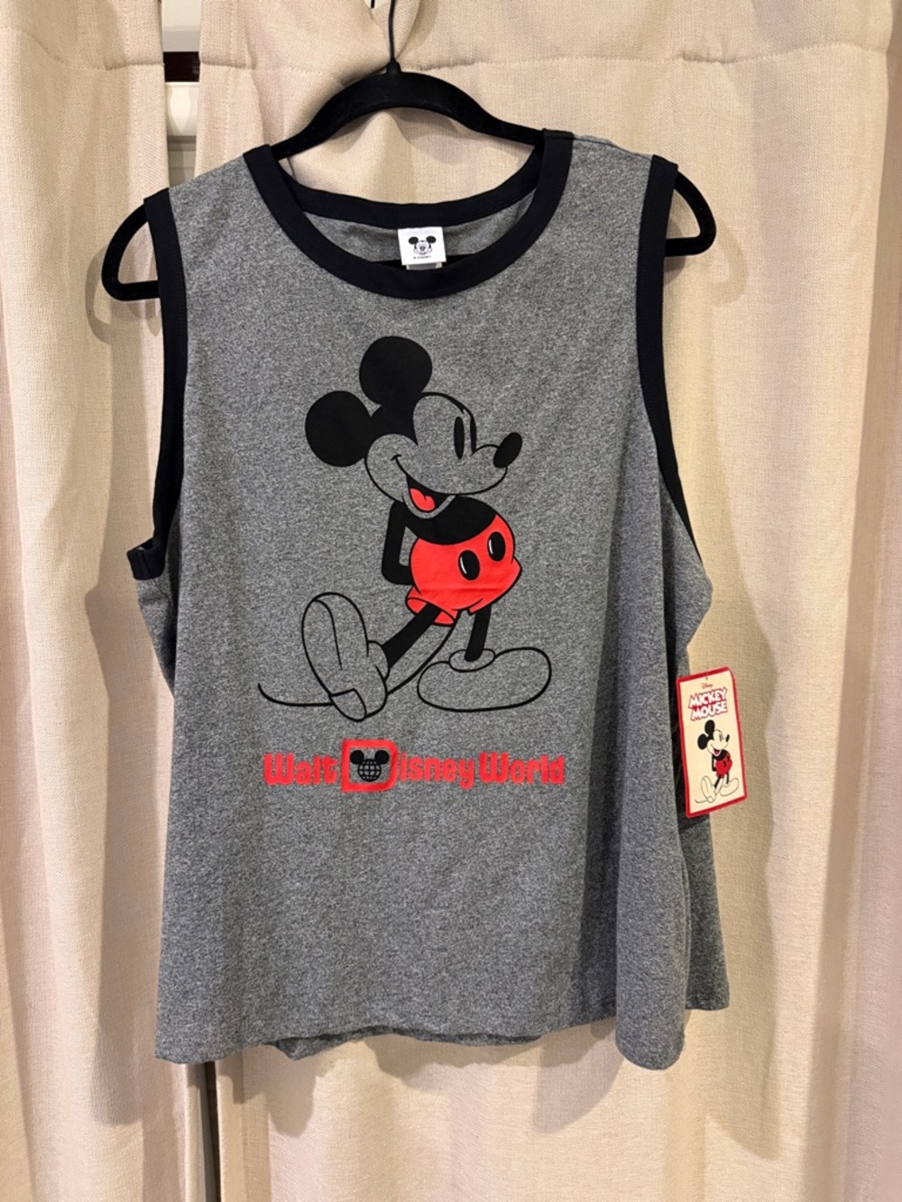 Disney Gray Tank Top with Mickey Mouse Graphic and Black Trim